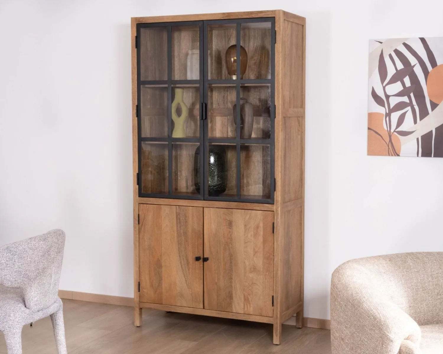 Meuble House Vaisselier en manguier naturel et portes vitrées "Maestro" 100 cm Online