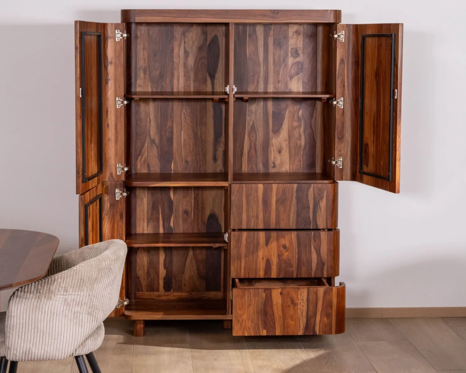 Meuble House Vaisselier en palissandre 3 portes et tiroirs "Rosewood" 120 cm New
