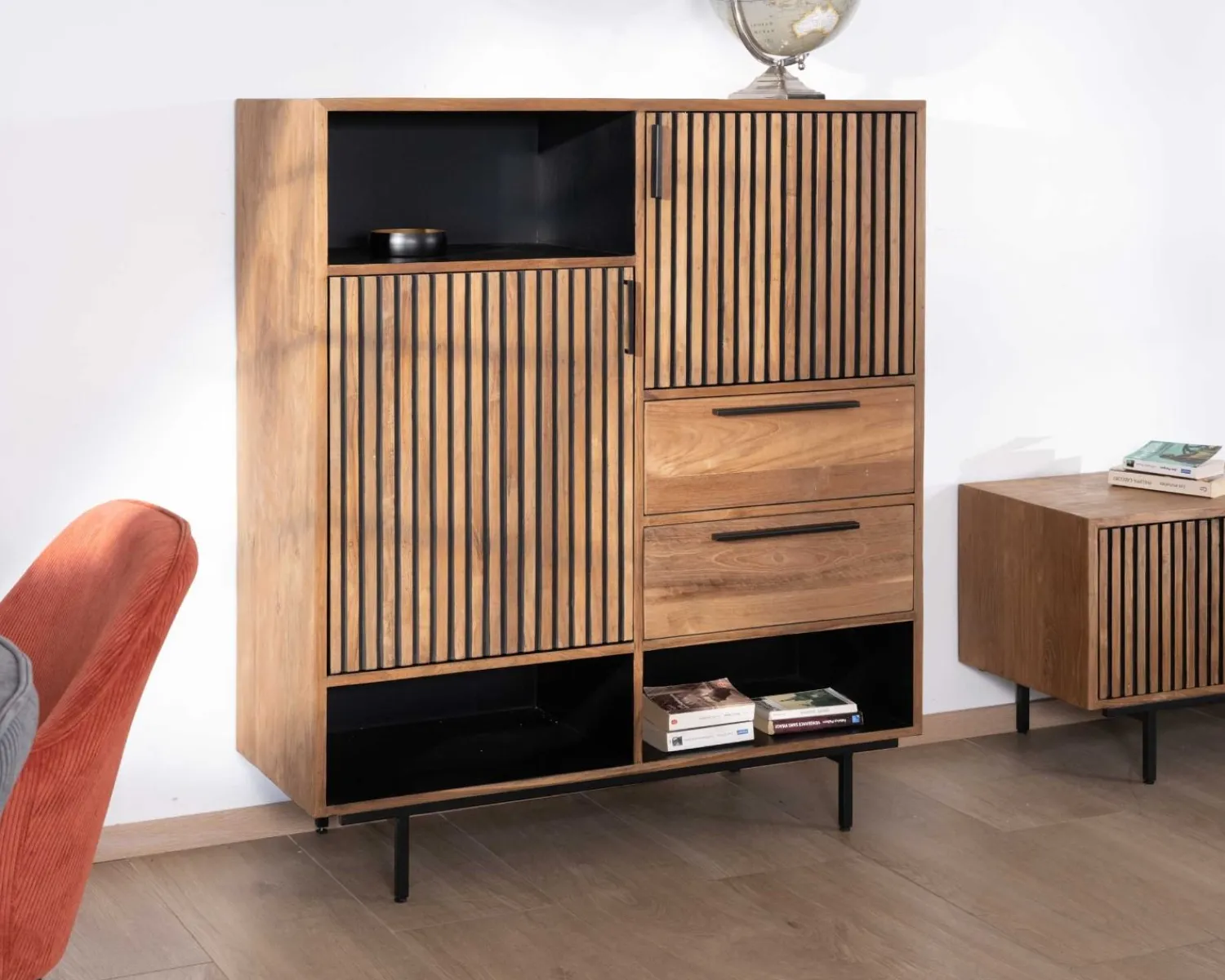 Meuble House Vaisselier en teck recyclé "Opland" style rétro Online