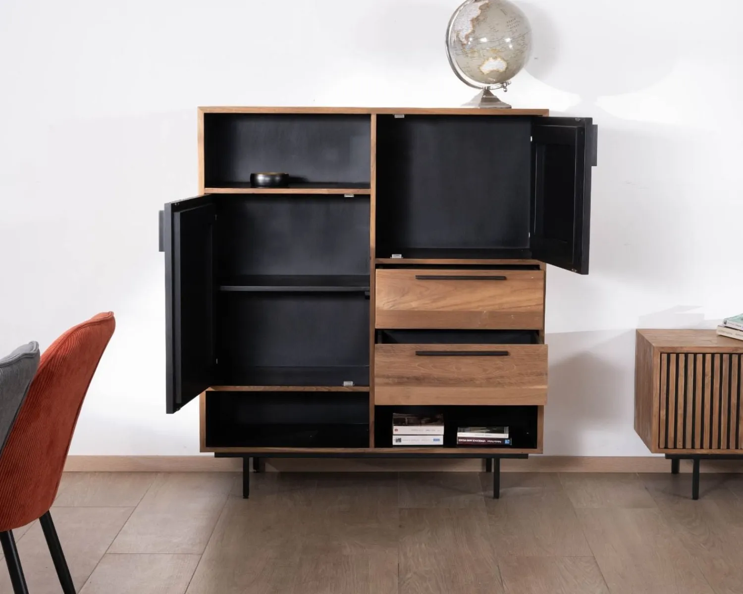 Meuble House Vaisselier en teck recyclé "Opland" style rétro Online