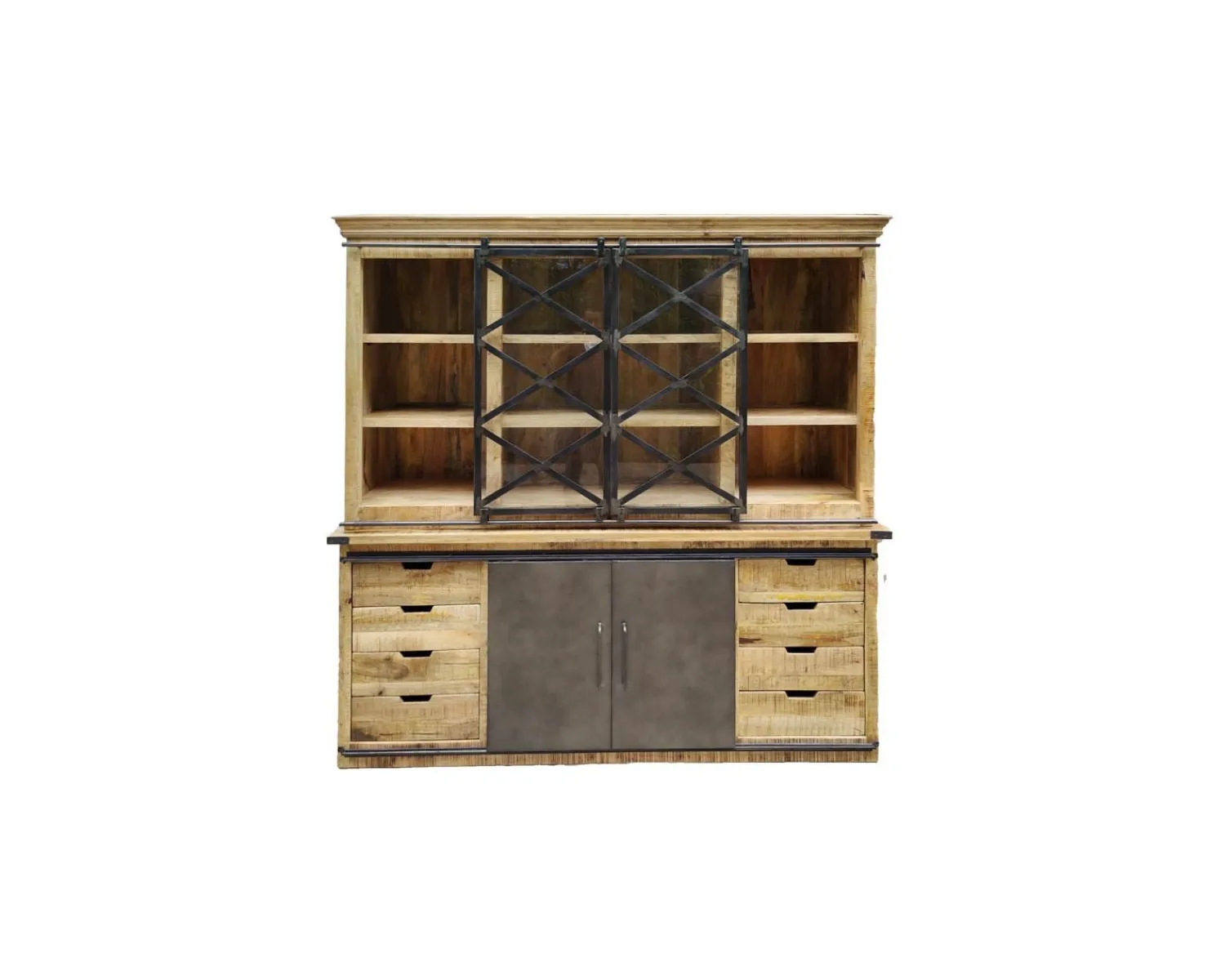 Meuble House Vaisselier industriel métal et bois portes coulissantes 2m "Caractère"