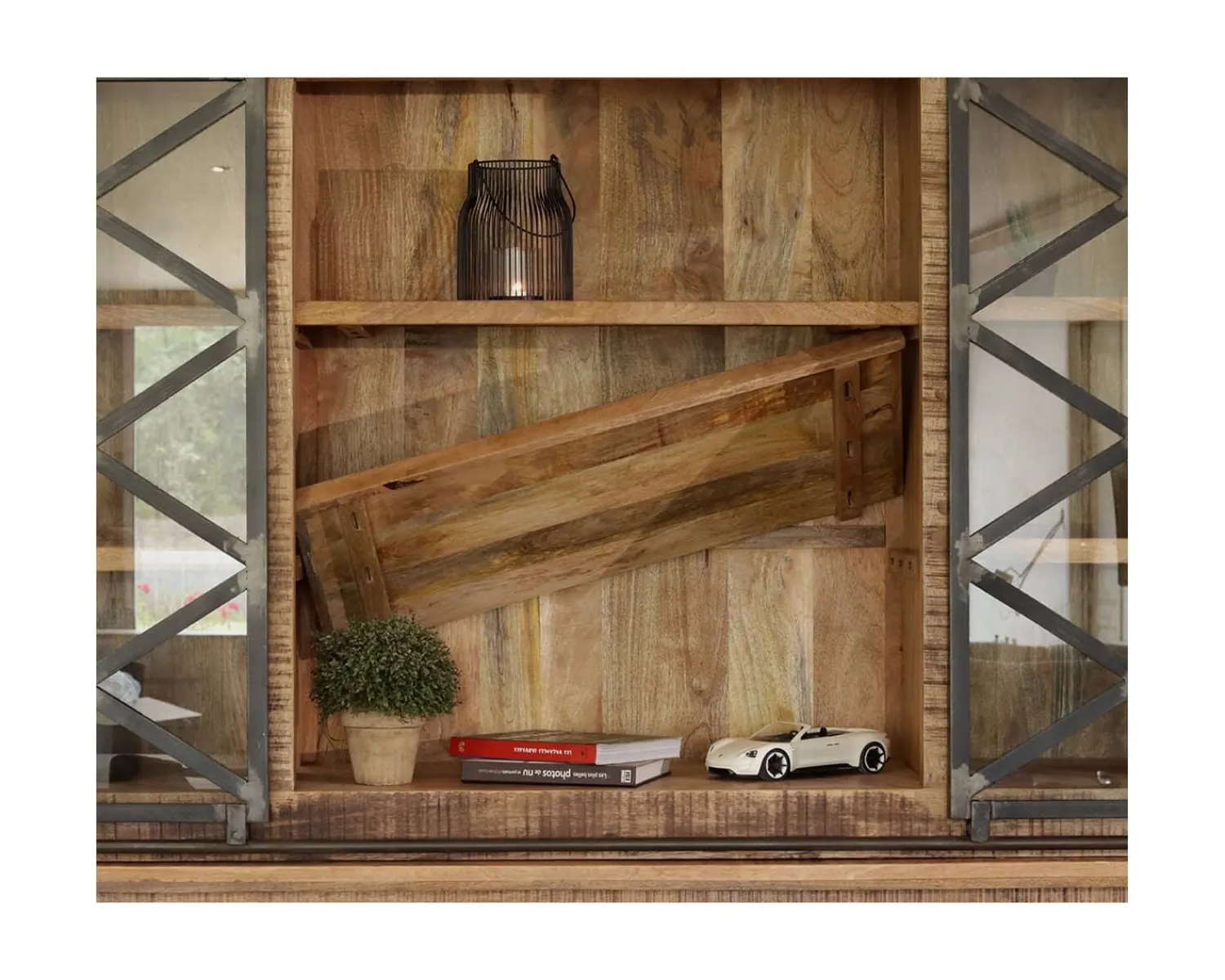 Meuble House Vaisselier industriel métal et bois portes coulissantes 2m "Caractère"