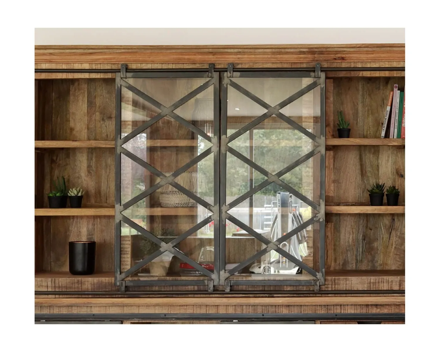Meuble House Vaisselier industriel métal et bois portes coulissantes 2m "Caractère"