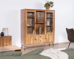 Meuble House Vaisselier rétro en acacia et pieds métal 