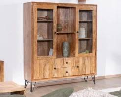 Meuble House Vaisselier rétro en acacia et pieds métal 