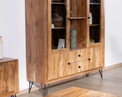 Meuble House Vaisselier rétro en acacia et pieds métal 