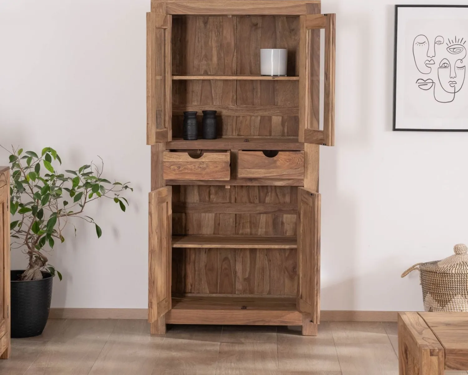 Meuble House Vaisselier vitré en palissandre "Kalanohé" 4 portes et 2 tiroirs Discount