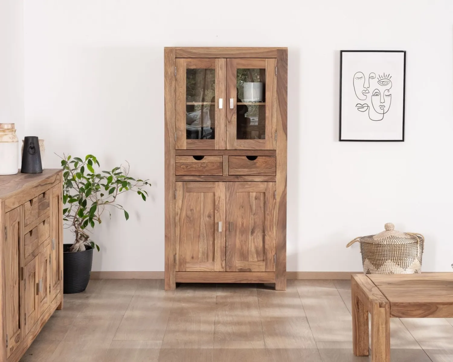 Meuble House Vaisselier vitré en palissandre "Kalanohé" 4 portes et 2 tiroirs Discount