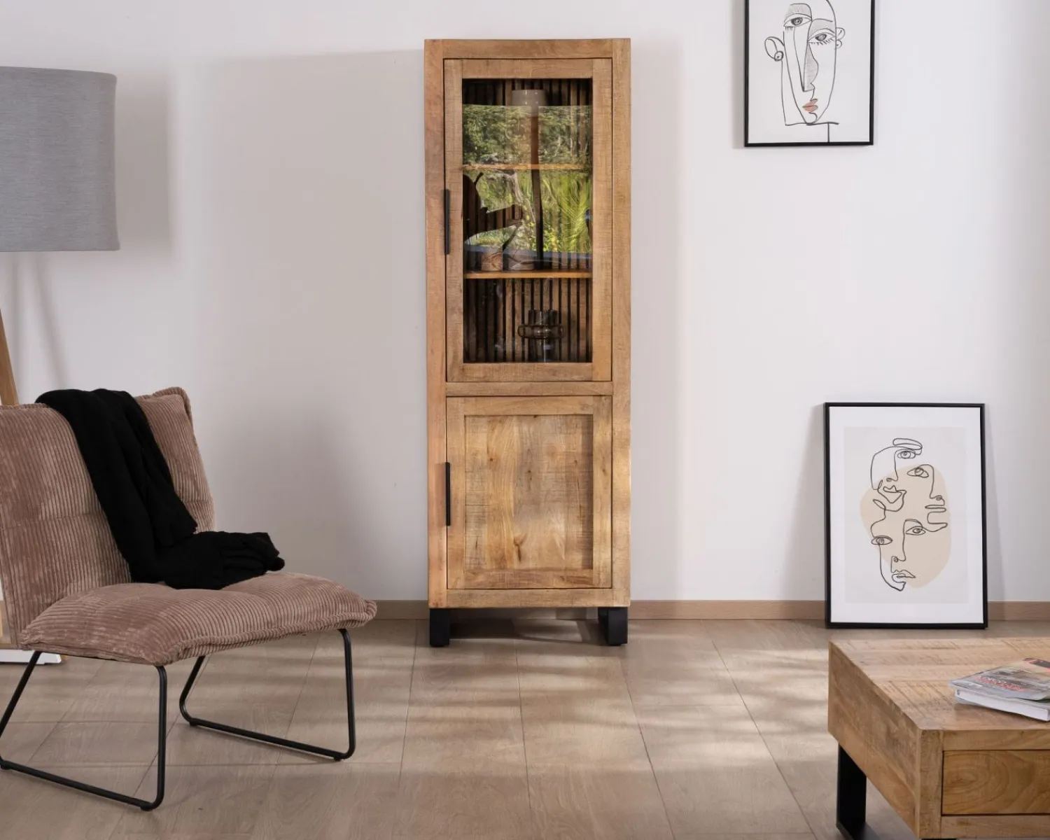 Meuble House Vitrine 2 portes en manguier "Manoha" avec façade décor réversible Best