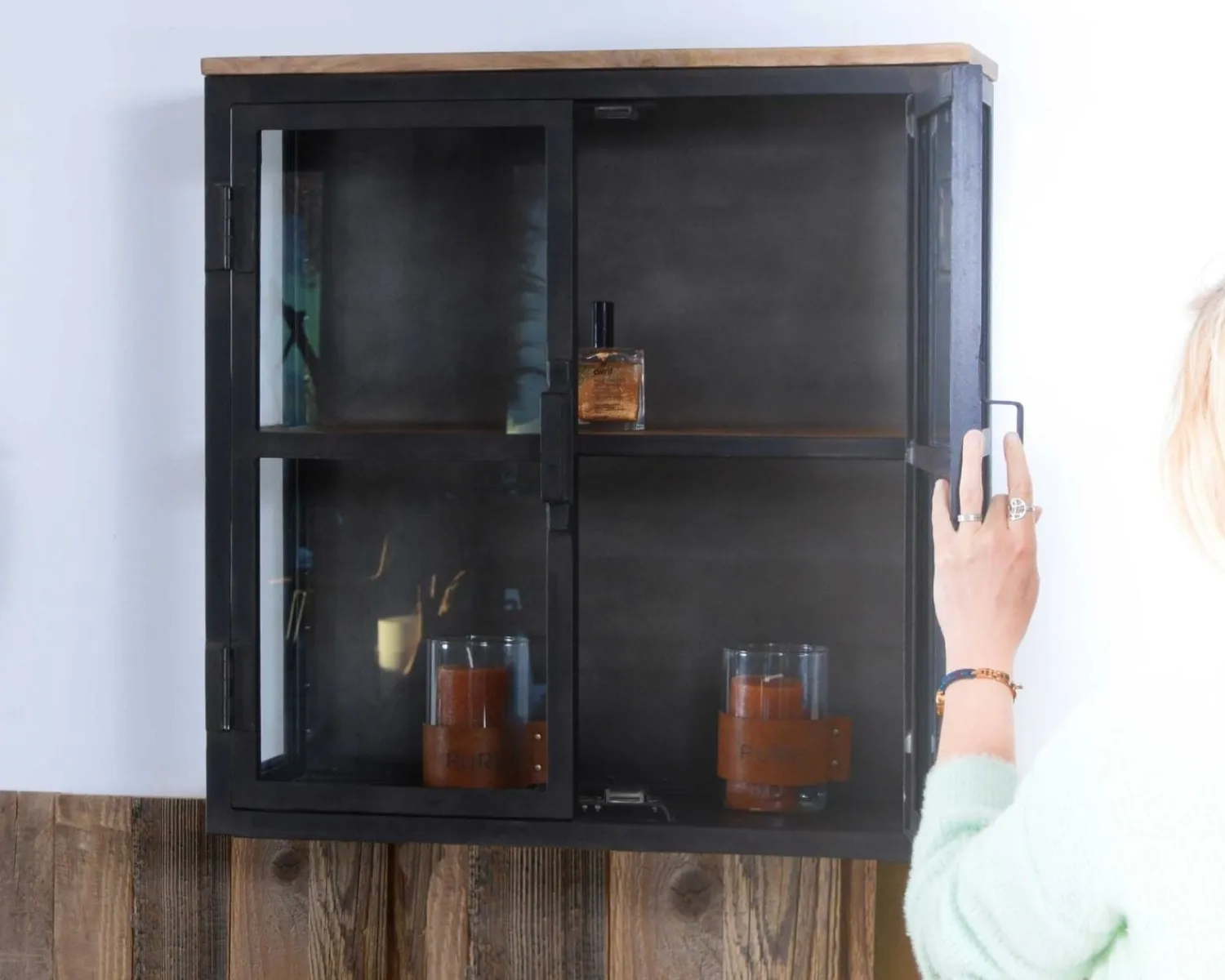 Meuble House Vitrine 2 portes en métal anthracite et verre "Black Cook" Clearance