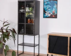 Meuble House Vitrine style factory 2 portes métal noir et verre "Black Cook" Sale